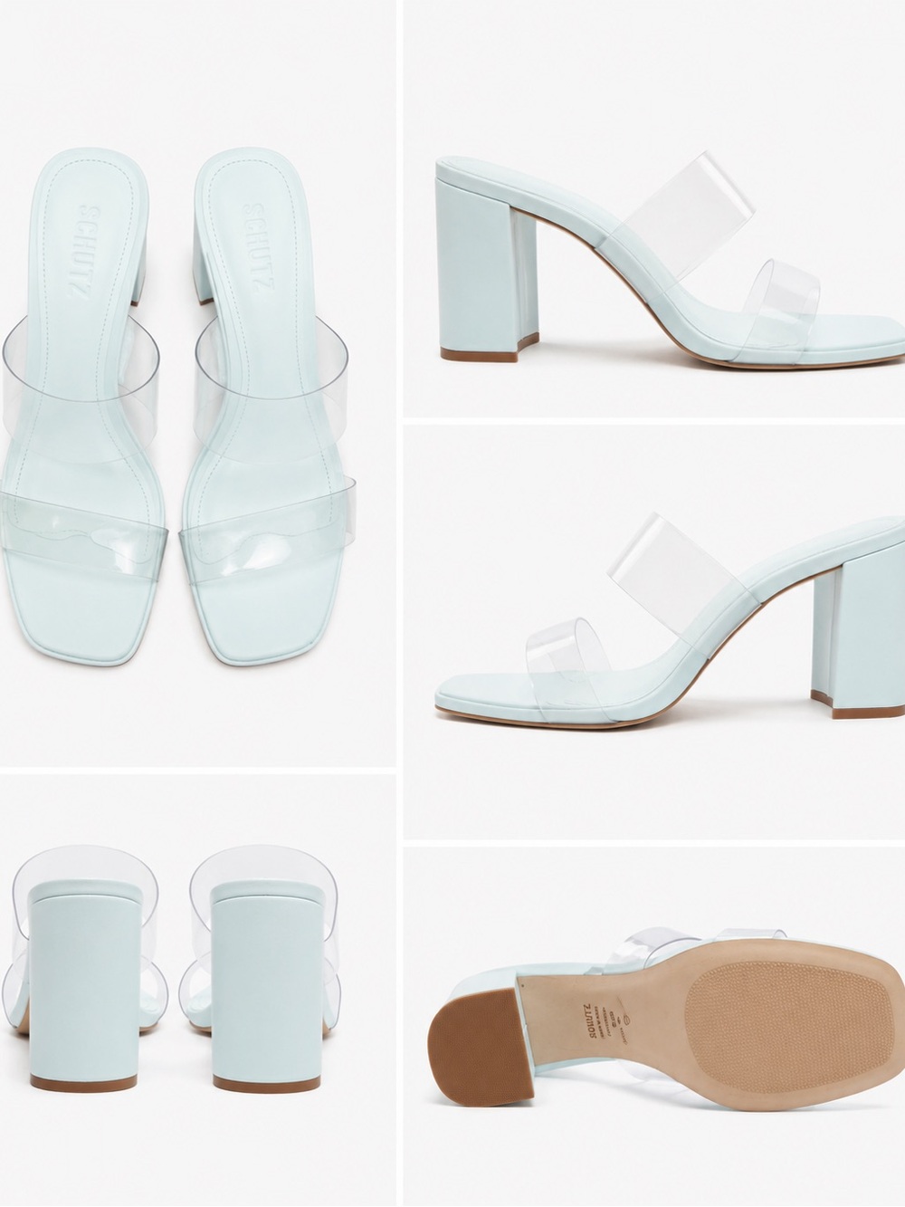 SCHUTZ Women's White Block Heel Sandals with Clear Straps